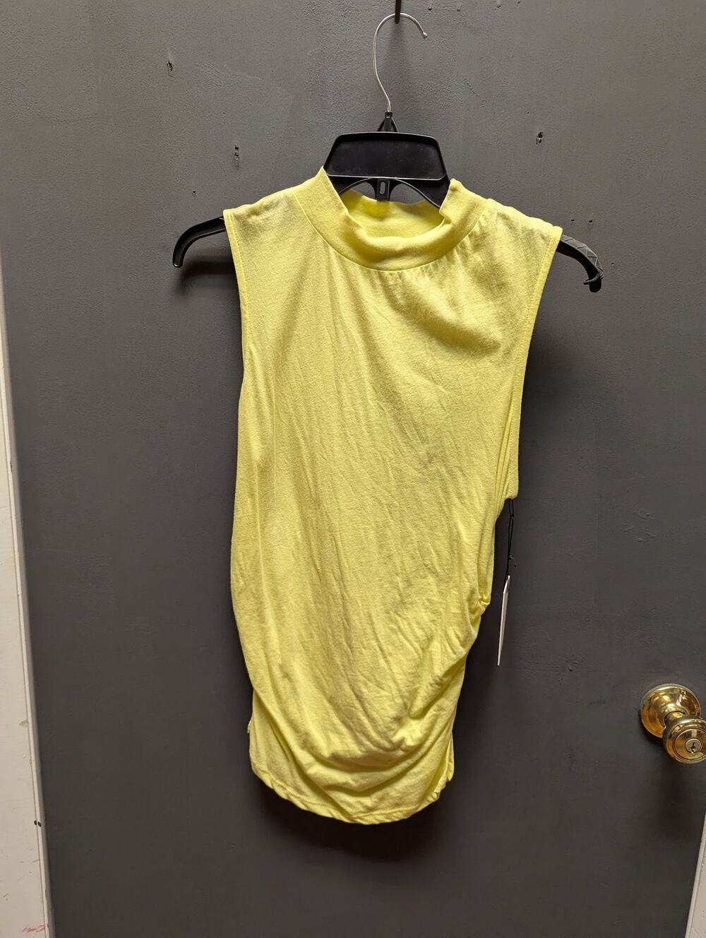 Something Navy Size Medium Yellow tank ruched sides Mock Neck Cotton shirt Top